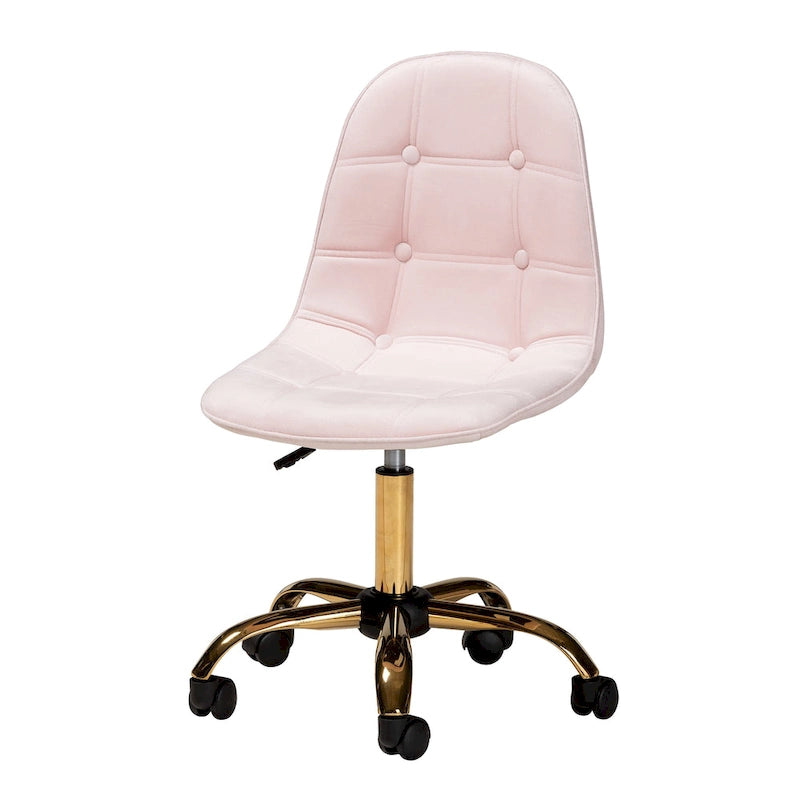 Chaise de bureau pivotante Kabira Contemporary Glam and Luxe en velours et métal doré