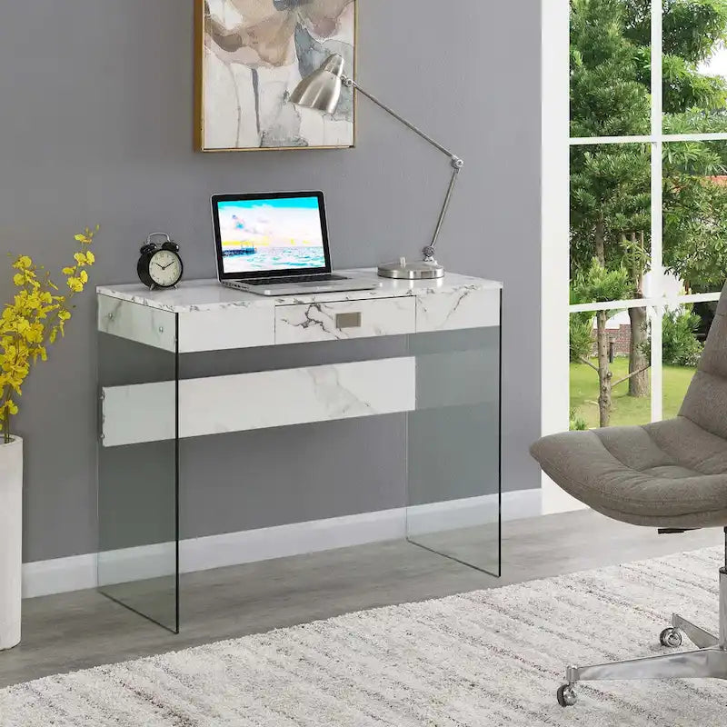 Bureau 36 SoHo 1 tiroir en verre par Convenience Concepts