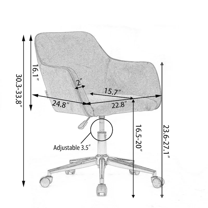 Chaise de bureau moderne avec pieds en métal doré et roulettes universelles