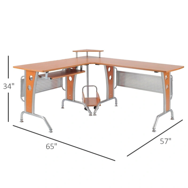 Bureau d'angle en L HOMCOM avec étagère surélevée, tablette coulissante pour clavier et support UC pratique