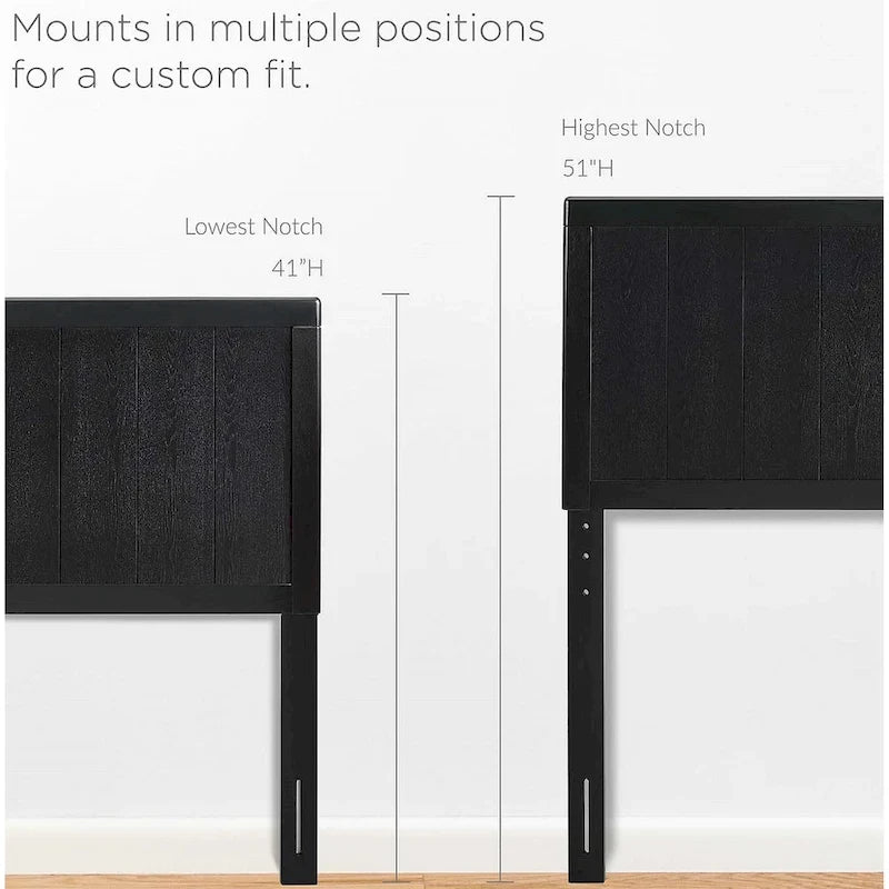 Tête de lit en bois noir style campagnard Widman, taille King Size
