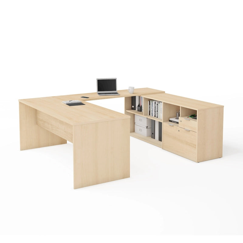 Bureau en U Bestar i3 Plus avec deux tiroirs