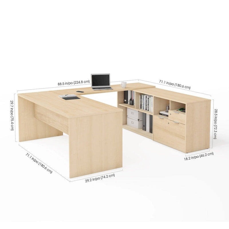 Bureau en U Bestar i3 Plus avec deux tiroirs