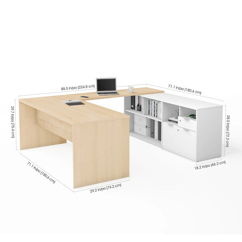 Bureau en U Bestar i3 Plus avec deux tiroirs