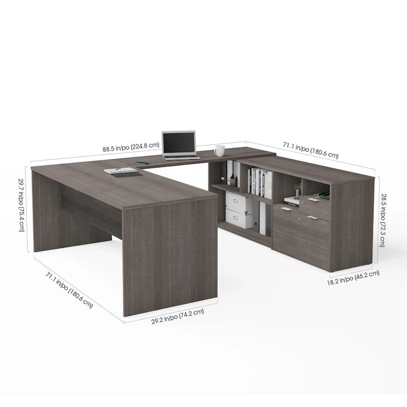 Bureau en U Bestar i3 Plus avec deux tiroirs