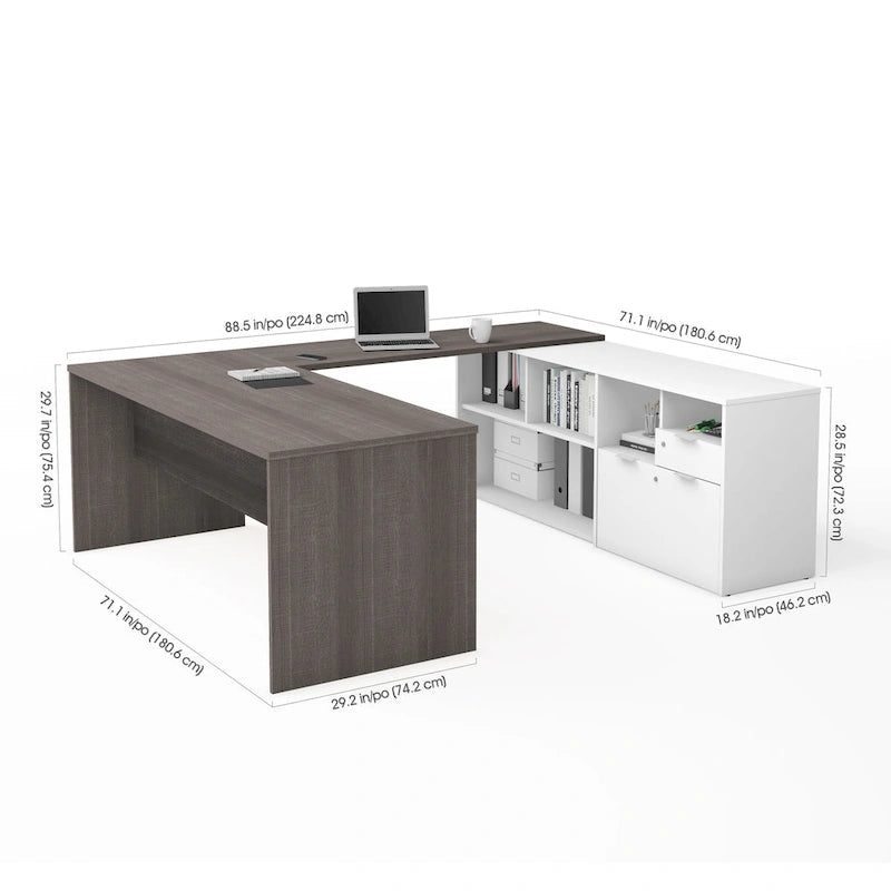 Bureau en U Bestar i3 Plus avec deux tiroirs