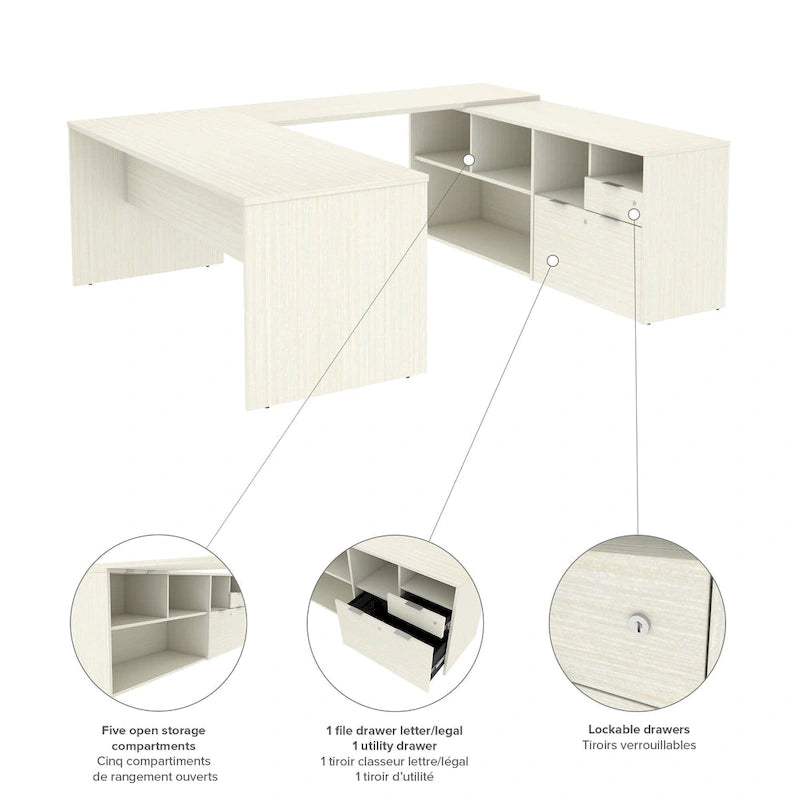 Bureau en U Bestar i3 Plus avec deux tiroirs