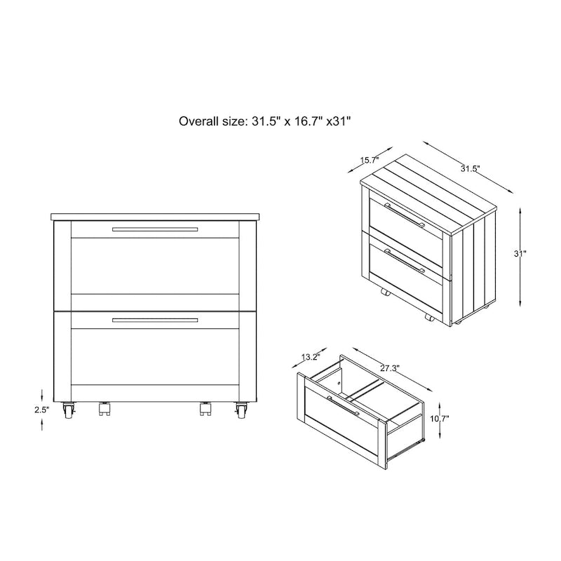 Meuble Classeur à 2 Tiroirs Brett en Chêne Gris Rustique par Furniture of America