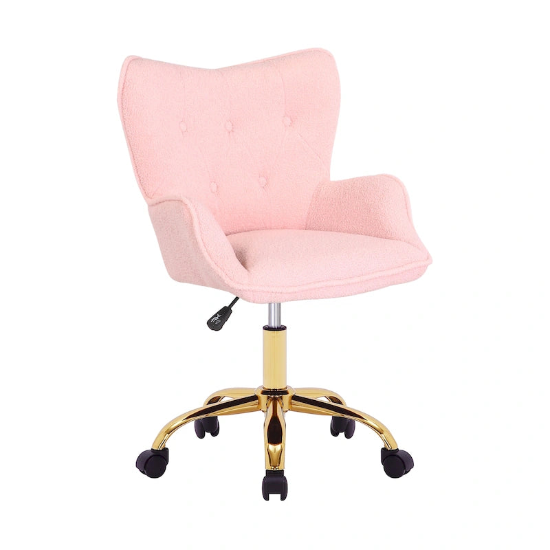 Porthos Home Tyra - Chaise de bureau pivotante en tissu Teddy, pieds en chrome doré