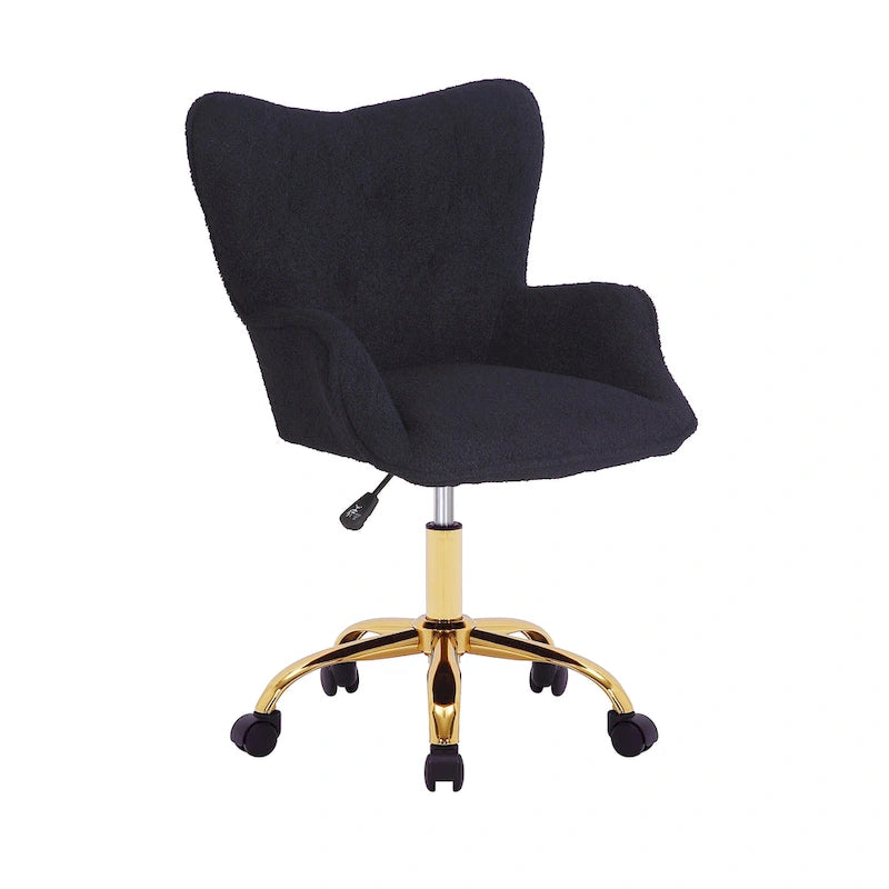 Porthos Home Tyra - Chaise de bureau pivotante en tissu Teddy, pieds en chrome doré