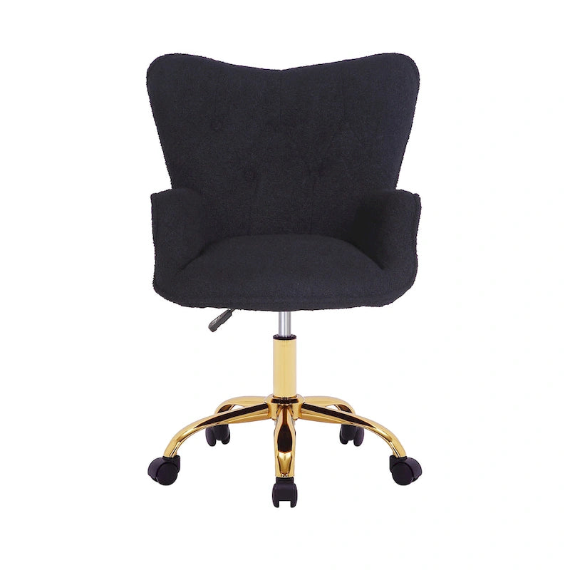 Porthos Home Tyra - Chaise de bureau pivotante en tissu Teddy, pieds en chrome doré