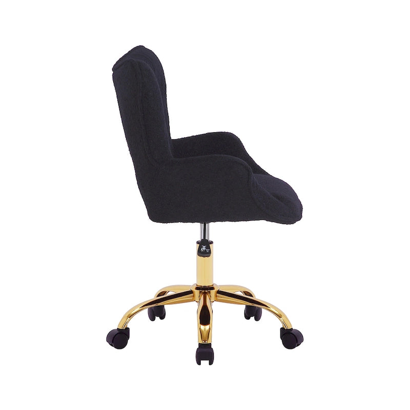 Porthos Home Tyra - Chaise de bureau pivotante en tissu Teddy, pieds en chrome doré