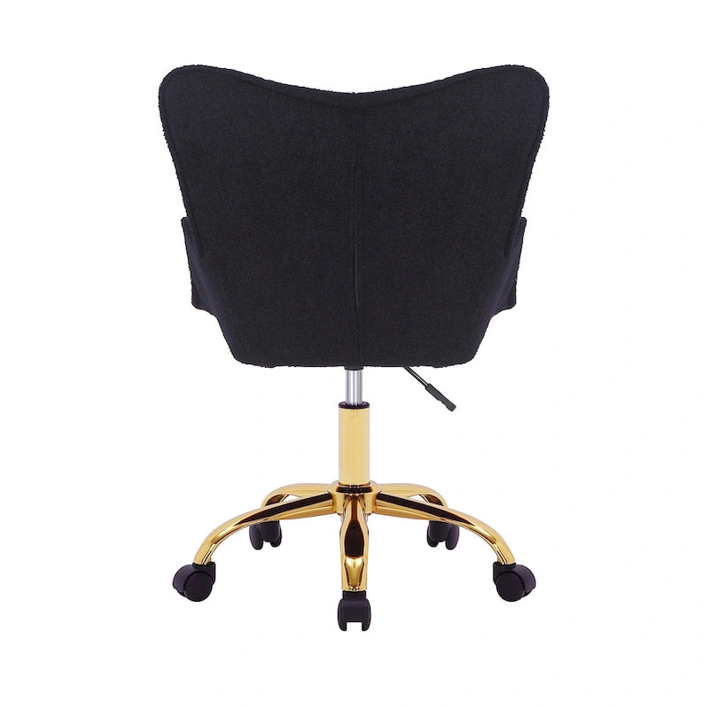 Porthos Home Tyra - Chaise de bureau pivotante en tissu Teddy, pieds en chrome doré