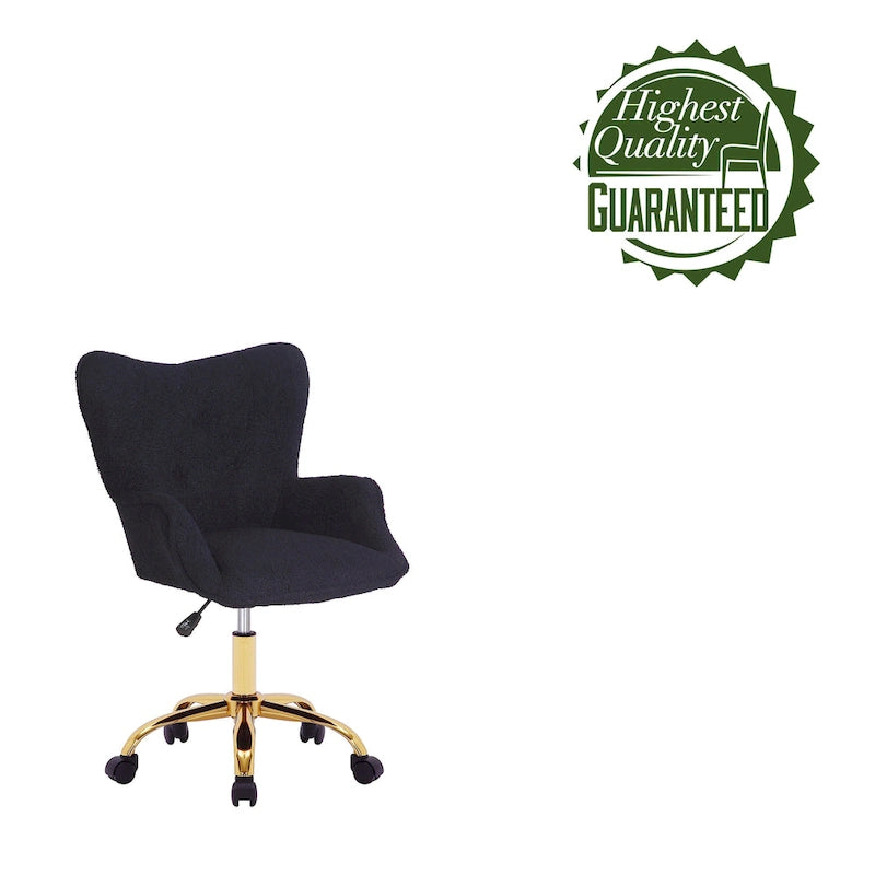 Porthos Home Tyra - Chaise de bureau pivotante en tissu Teddy, pieds en chrome doré