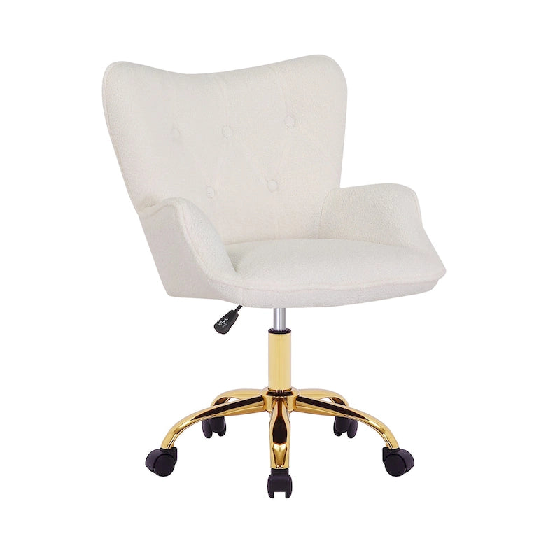Porthos Home Tyra - Chaise de bureau pivotante en tissu Teddy, pieds en chrome doré