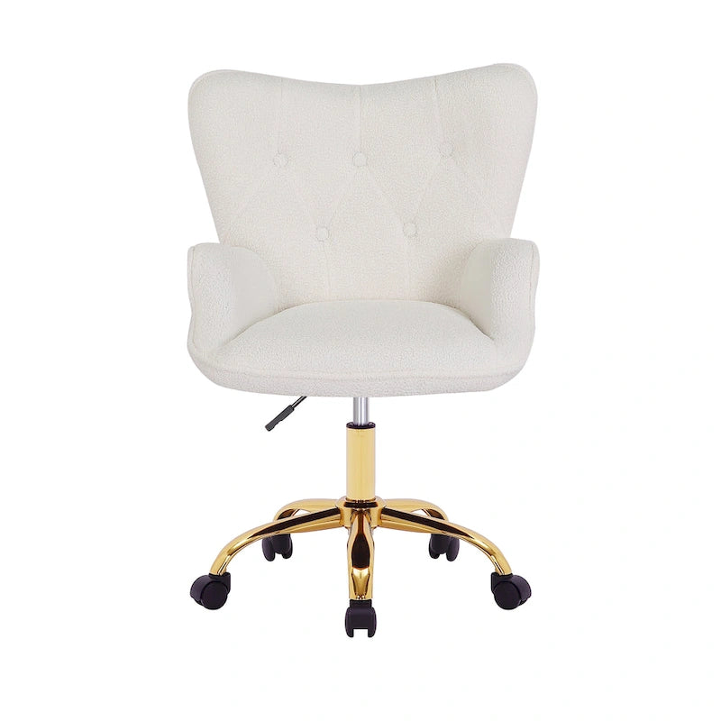 Porthos Home Tyra - Chaise de bureau pivotante en tissu Teddy, pieds en chrome doré