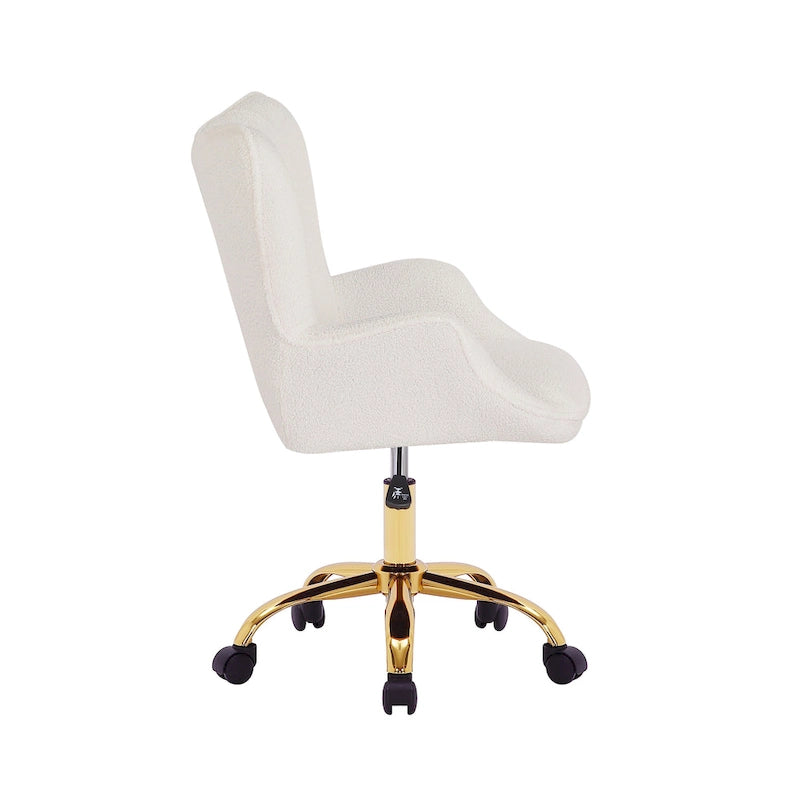 Porthos Home Tyra - Chaise de bureau pivotante en tissu Teddy, pieds en chrome doré