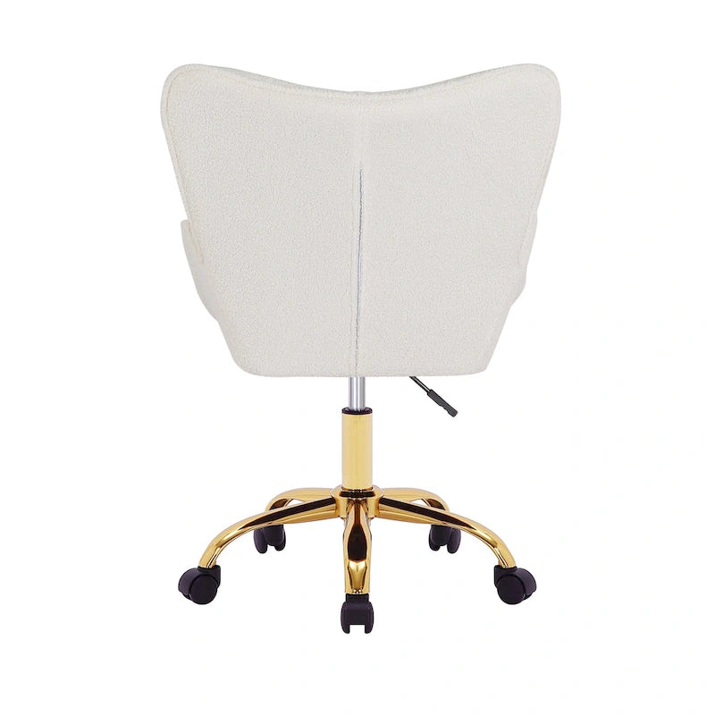Porthos Home Tyra - Chaise de bureau pivotante en tissu Teddy, pieds en chrome doré