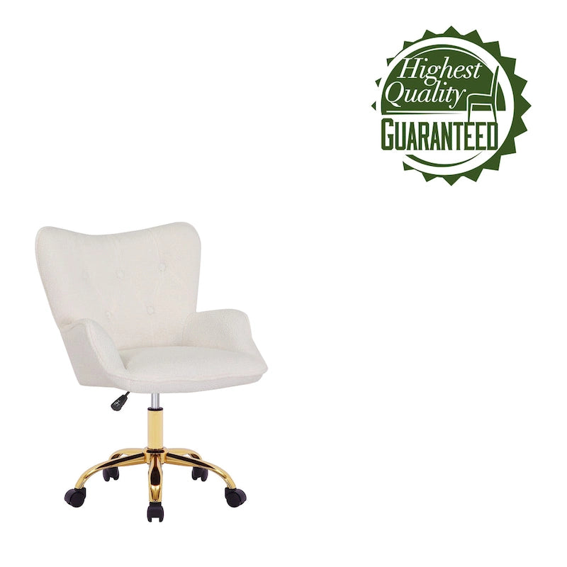 Porthos Home Tyra - Chaise de bureau pivotante en tissu Teddy, pieds en chrome doré