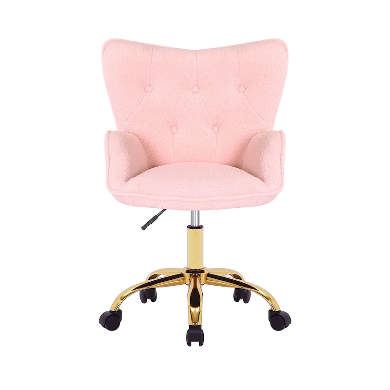 Porthos Home Tyra - Chaise de bureau pivotante en tissu Teddy, pieds en chrome doré