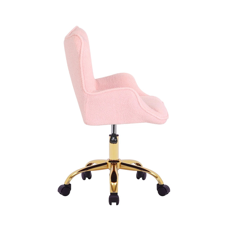 Porthos Home Tyra - Chaise de bureau pivotante en tissu Teddy, pieds en chrome doré