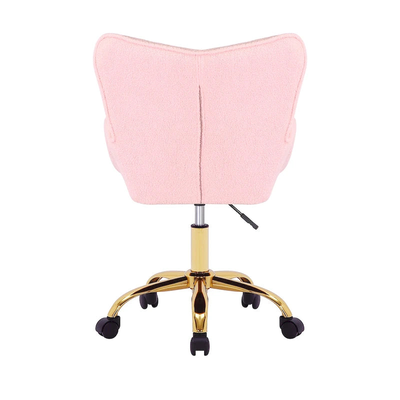 Porthos Home Tyra - Chaise de bureau pivotante en tissu Teddy, pieds en chrome doré