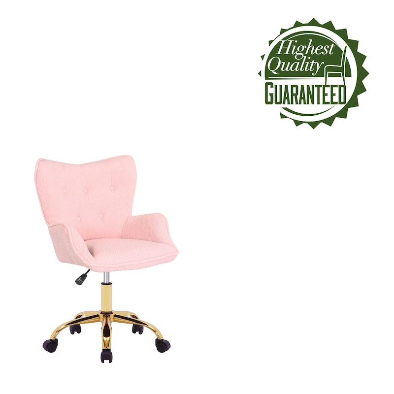 Porthos Home Tyra - Chaise de bureau pivotante en tissu Teddy, pieds en chrome doré