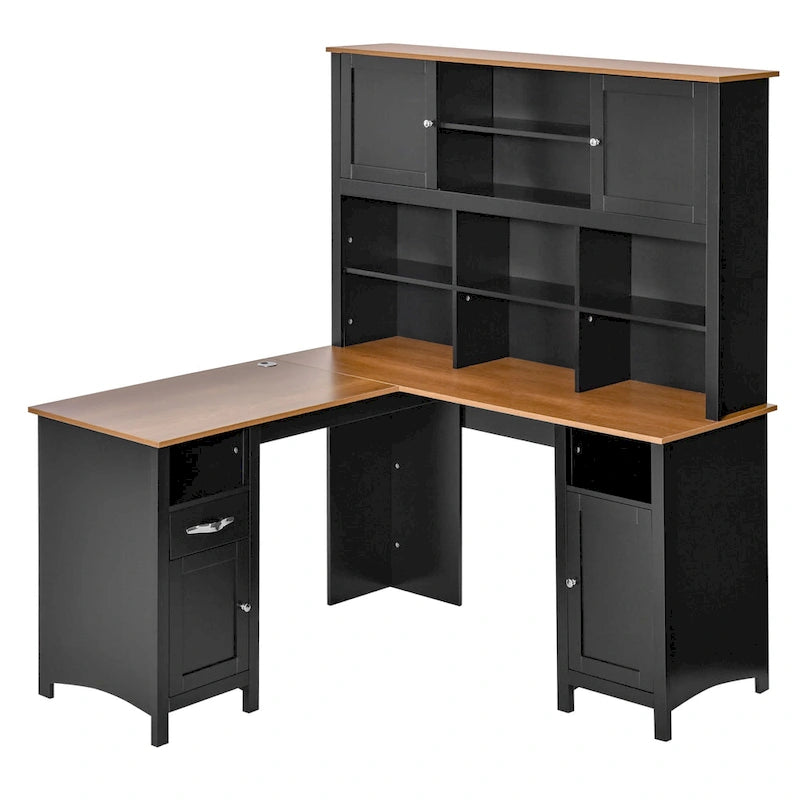 Bureau d'angle en L HOMCOM avec huche, poste de travail de bureau à domicile