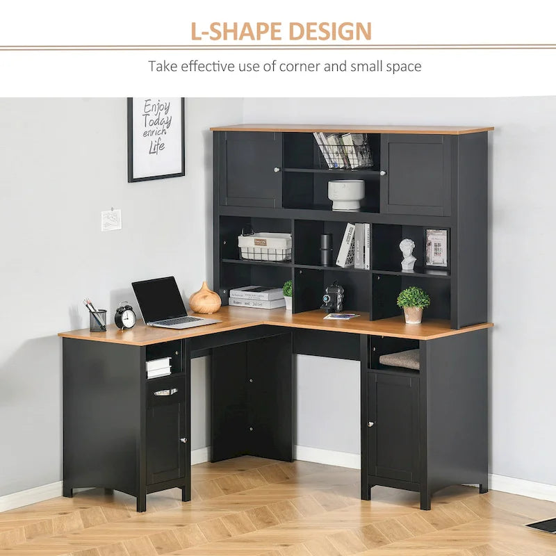 Bureau d'angle en L HOMCOM avec huche, poste de travail de bureau à domicile