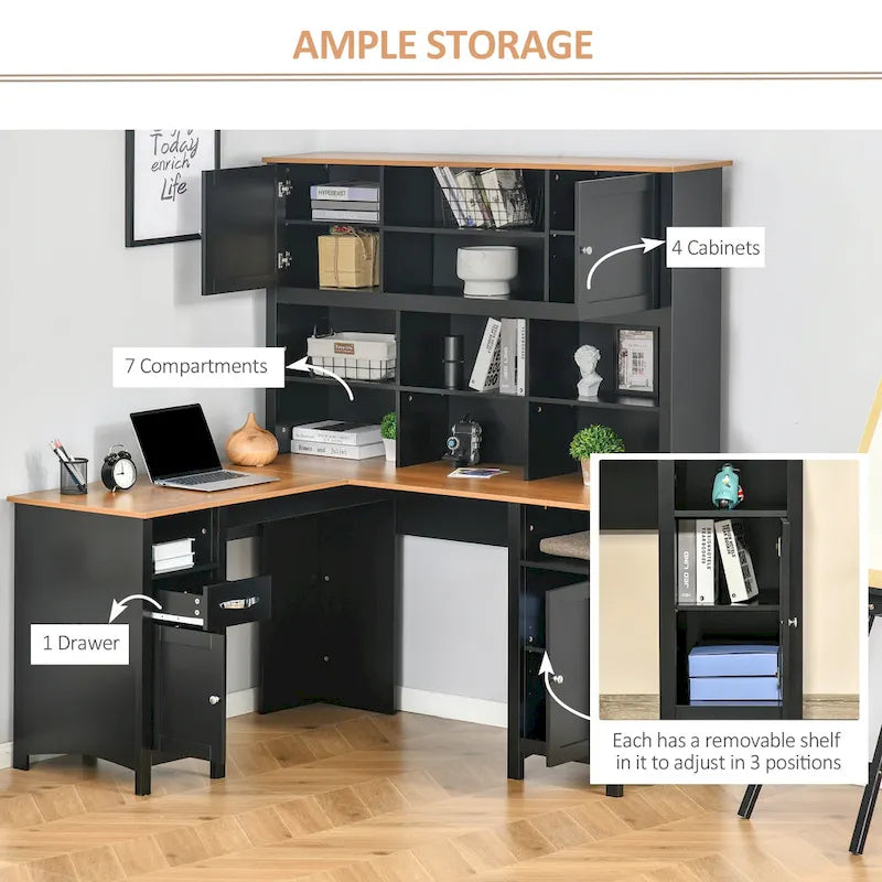 Bureau d'angle en L HOMCOM avec huche, poste de travail de bureau à domicile