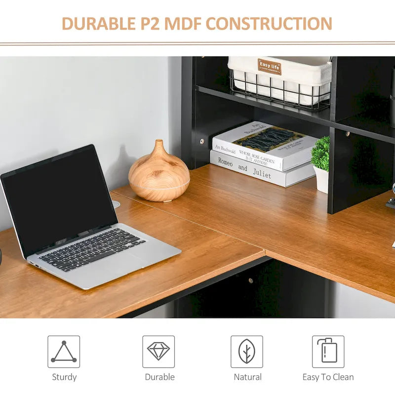 Bureau d'angle en L HOMCOM avec huche, poste de travail de bureau à domicile