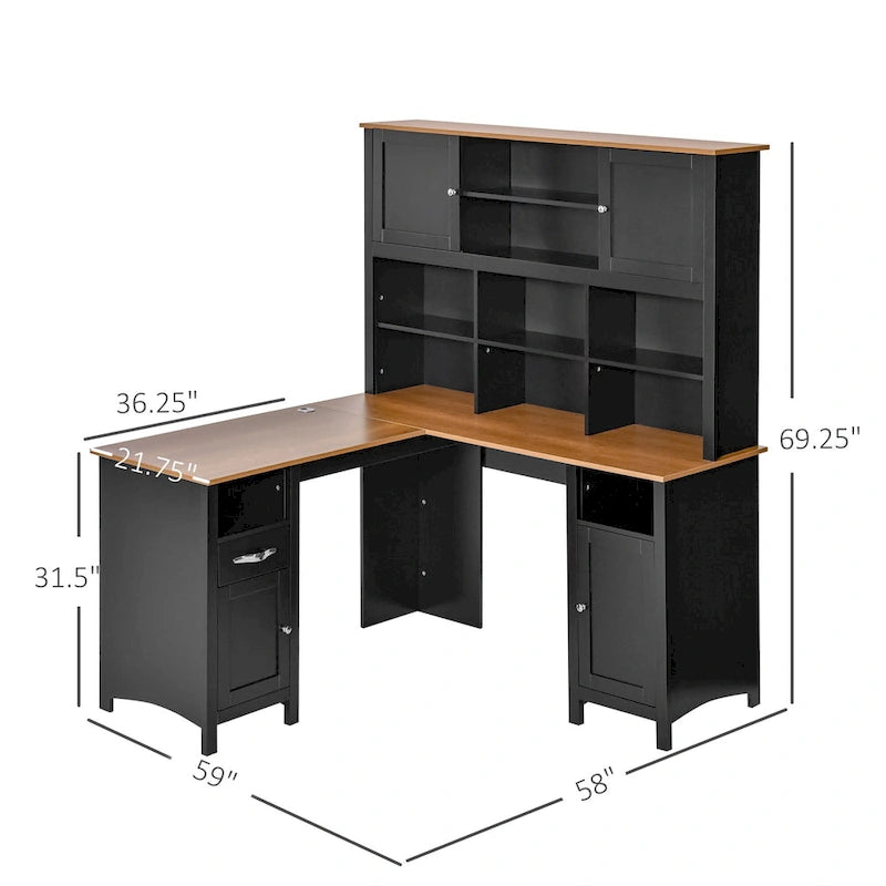 Bureau d'angle en L HOMCOM avec huche, poste de travail de bureau à domicile