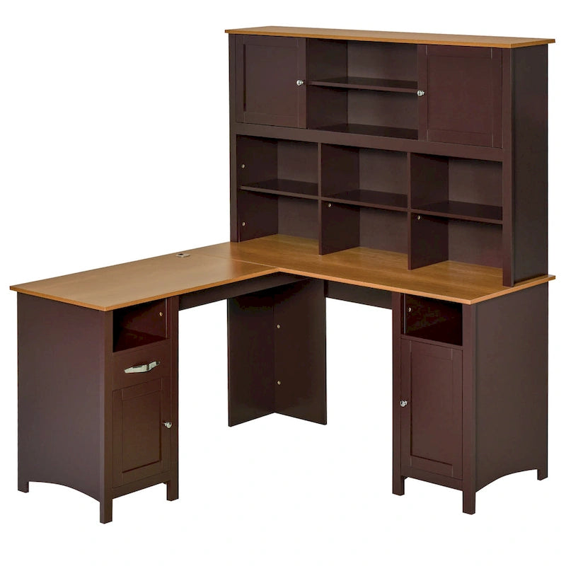 Bureau d'angle en L HOMCOM avec huche, poste de travail de bureau à domicile