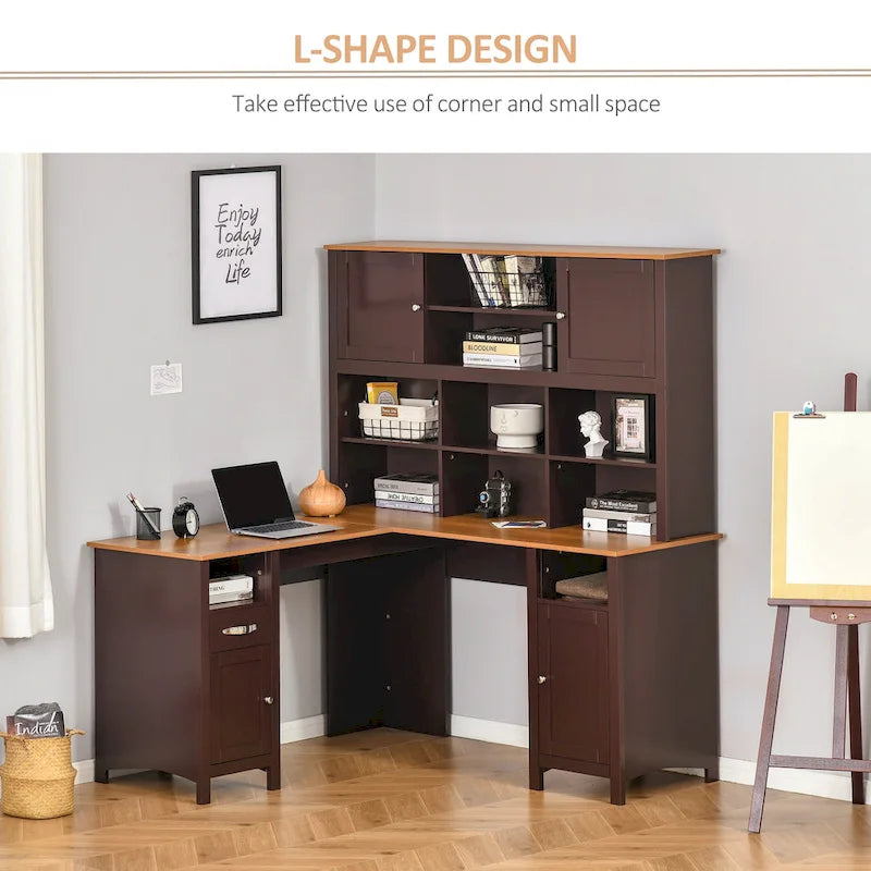 Bureau d'angle en L HOMCOM avec huche, poste de travail de bureau à domicile
