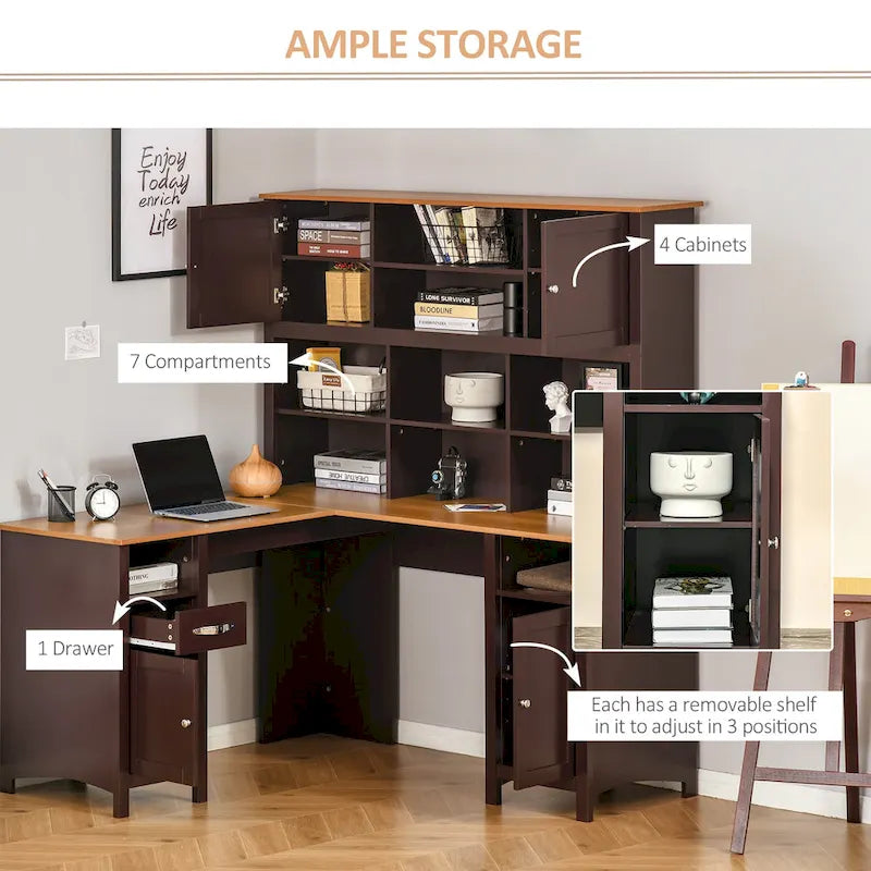 Bureau d'angle en L HOMCOM avec huche, poste de travail de bureau à domicile
