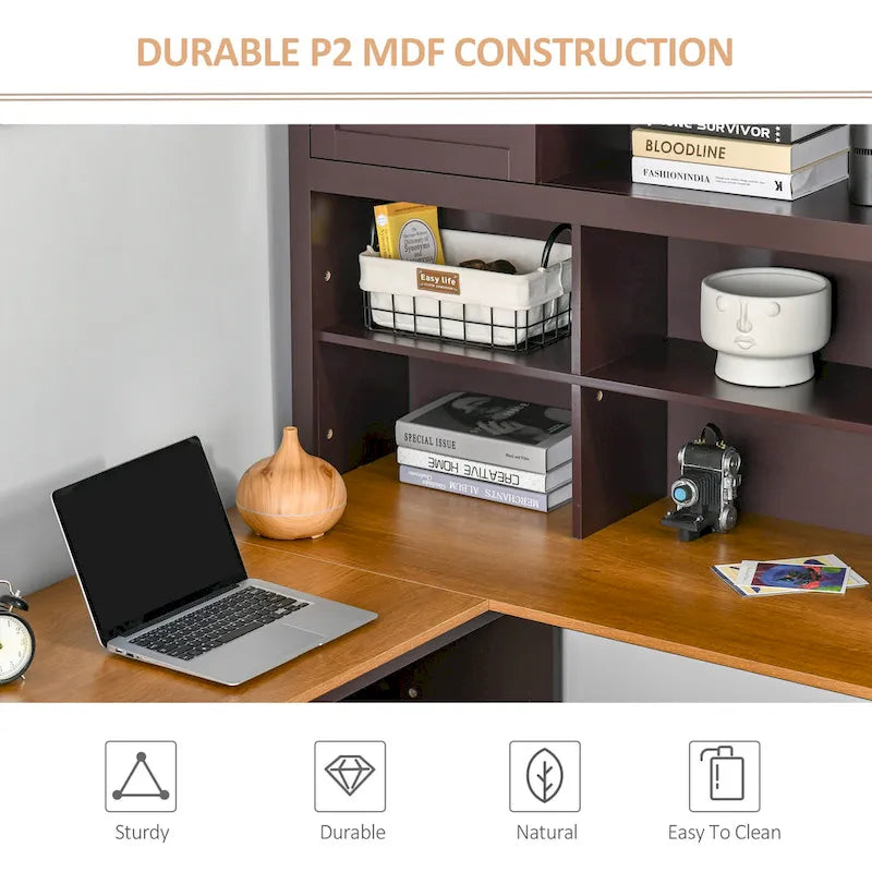 Bureau d'angle en L HOMCOM avec huche, poste de travail de bureau à domicile