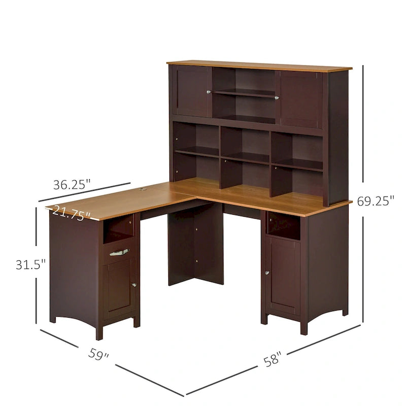 Bureau d'angle en L HOMCOM avec huche, poste de travail de bureau à domicile