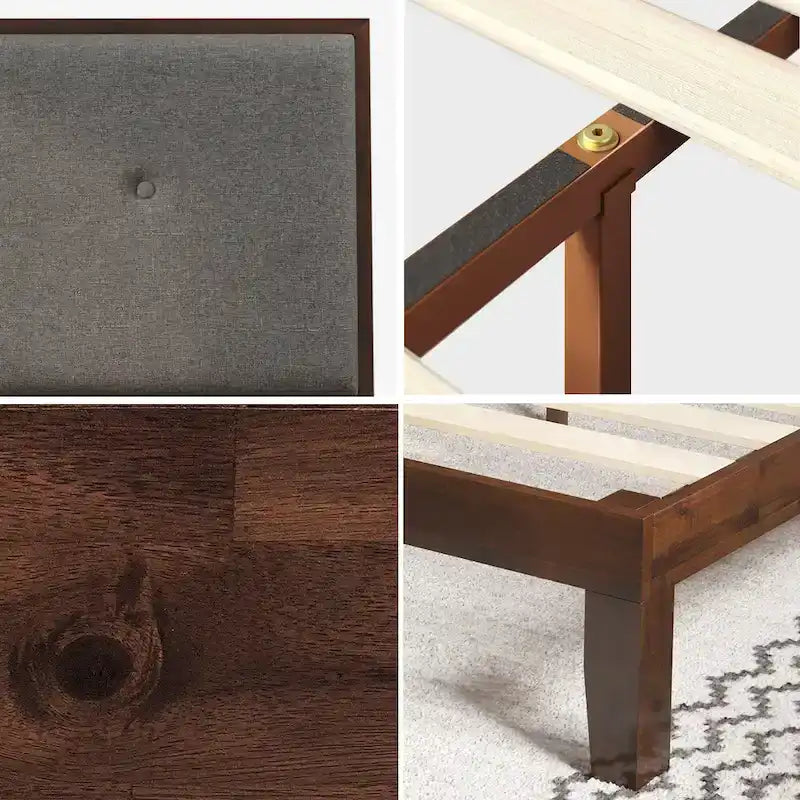 Cadre de lit plateforme en bois marron Priage by ZINUS avec tête de lit rembourrée réglable