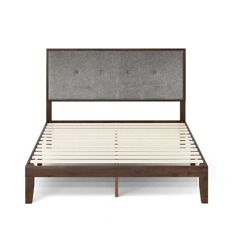 Cadre de lit plateforme en bois marron Priage by ZINUS avec tête de lit rembourrée réglable