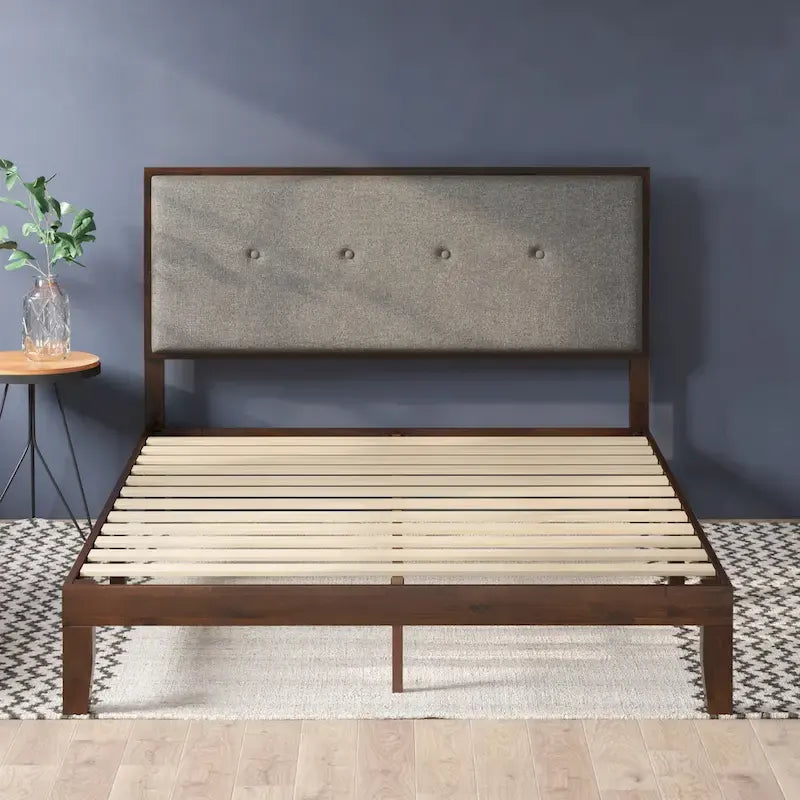 Cadre de lit plateforme en bois marron Priage by ZINUS avec tête de lit rembourrée réglable