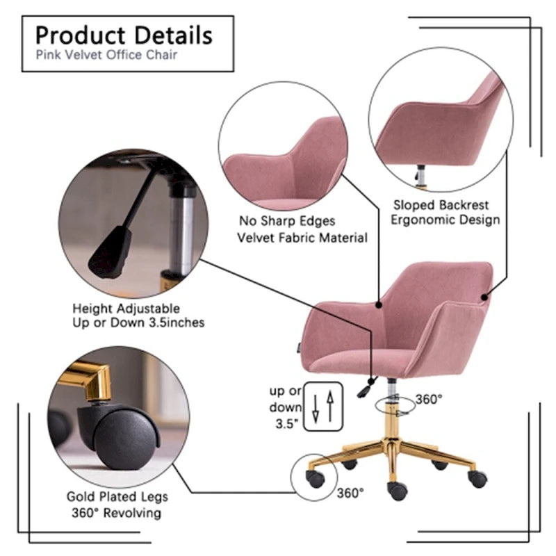 Chaise de bureau à domicile avec pieds en métal doré