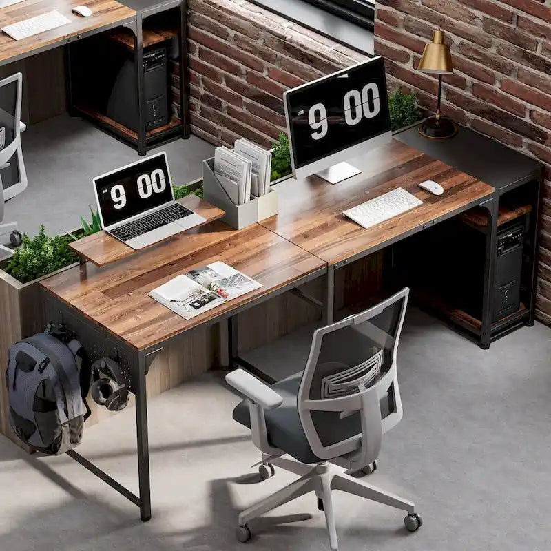 Bureau informatique en forme de L de 60 po avec support d'écran et étagère de rangement pour bureau à domicile