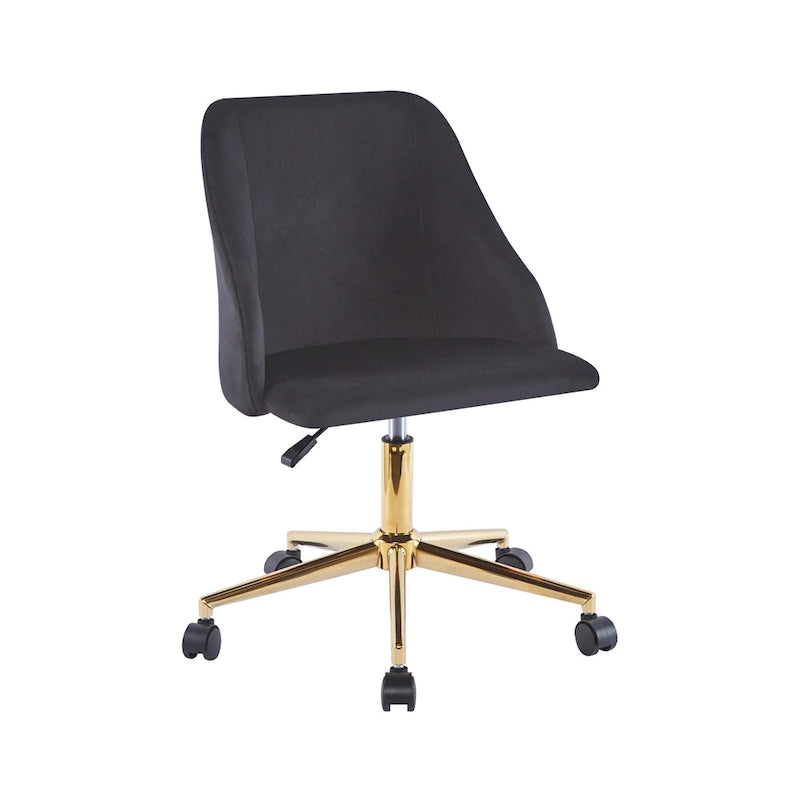 Chaise de bureau pivotante Porthos Home Ryo, velours, pieds chromés dorés