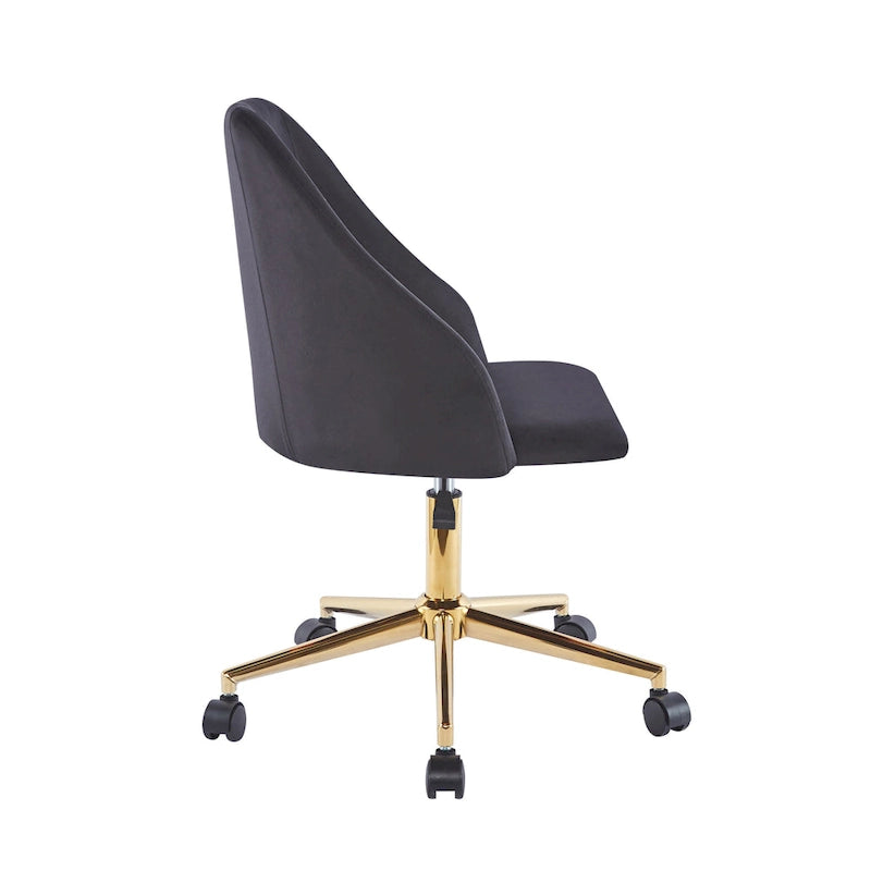 Chaise de bureau pivotante Porthos Home Ryo, velours, pieds chromés dorés