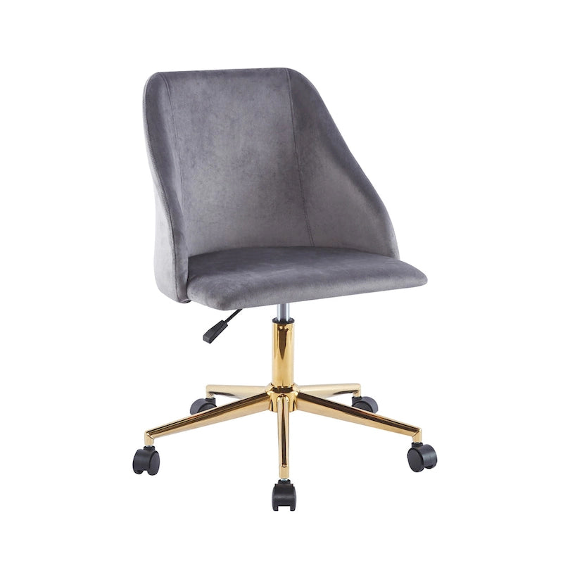Chaise de bureau pivotante Porthos Home Ryo, velours, pieds chromés dorés