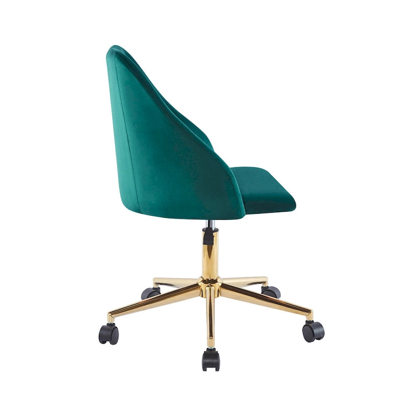 Chaise de bureau pivotante Porthos Home Ryo, velours, pieds chromés dorés