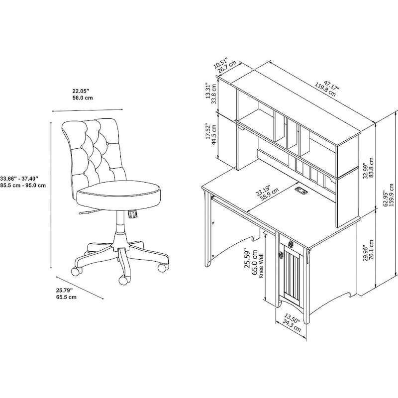 Bush Furniture Salinas Bureau informatique 48W avec huche et chaise de bureau