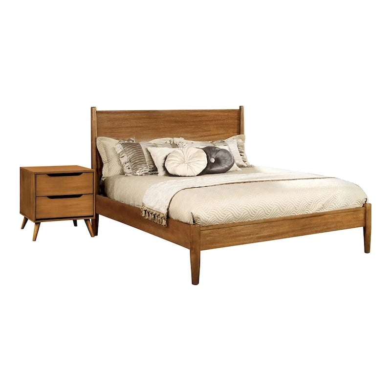 Ensemble de chambre à coucher 2 pièces en bois de chêne moderne du milieu du siècle Fopp par Furniture of America