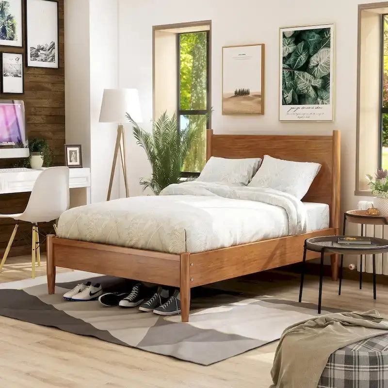 Ensemble de chambre à coucher 2 pièces en bois de chêne moderne du milieu du siècle Fopp par Furniture of America