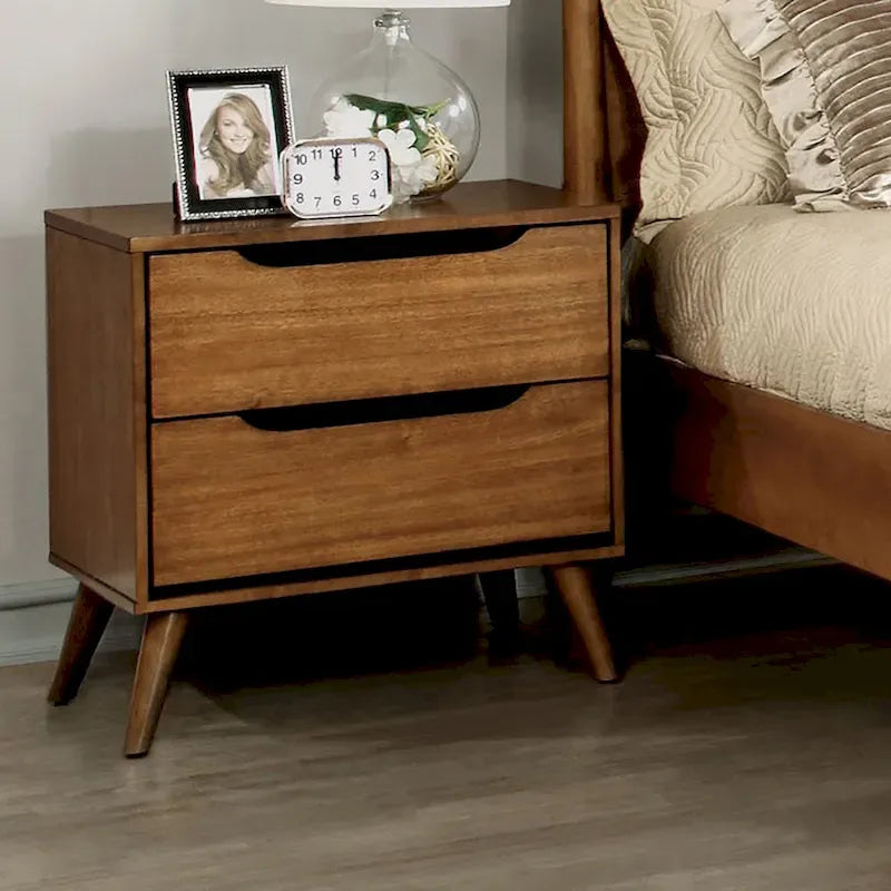 Ensemble de chambre à coucher 2 pièces en bois de chêne moderne du milieu du siècle Fopp par Furniture of America